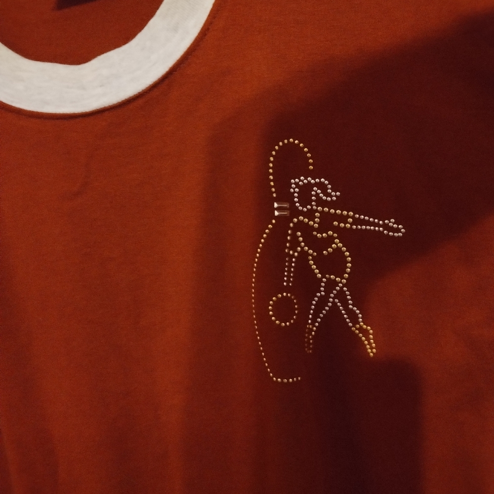 Lady  Bowling Pin embellished Time Out Heavyweight Women's T-shirt Size XL USA